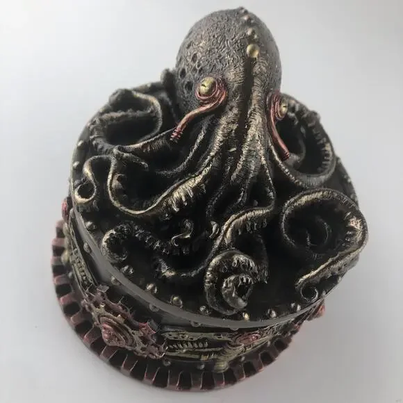 Decorative Bronze Finish Steampunk Octopus Trinket Box Kraken Norse Sea Monster - Picture 1 of 9